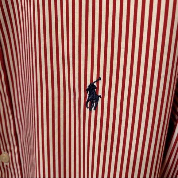 Ralph Lauren Classic Fit Red and White Striped Long Sleeve Button Down Shirt - Picture 10 of 10